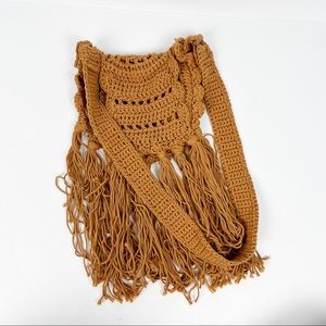 Handmade Crocheted Knit Boho Mustard Y2K style Fringe Mini Purse Women's